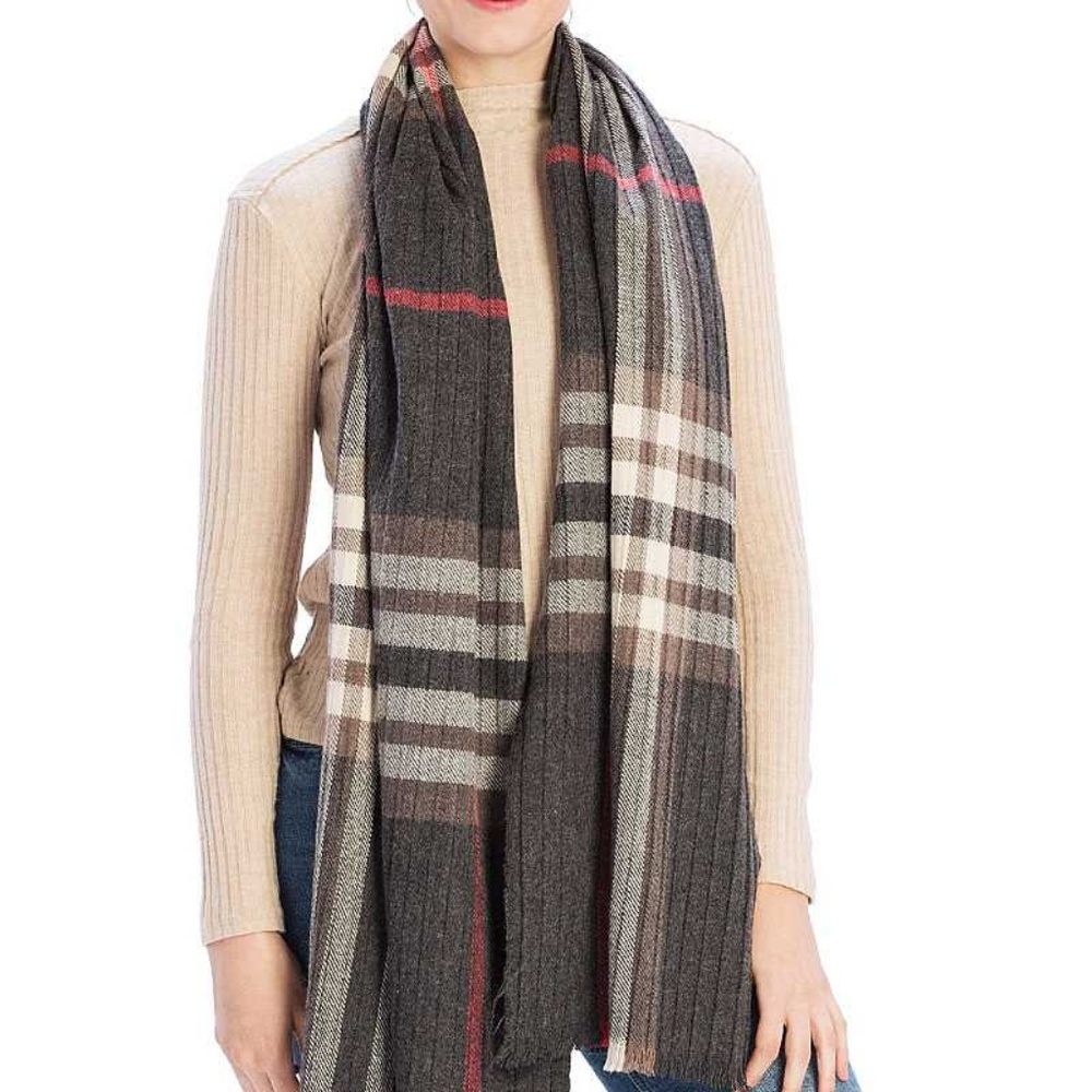 🌸Pleated Plaid Pattern Scarf - Picture 2 of 6